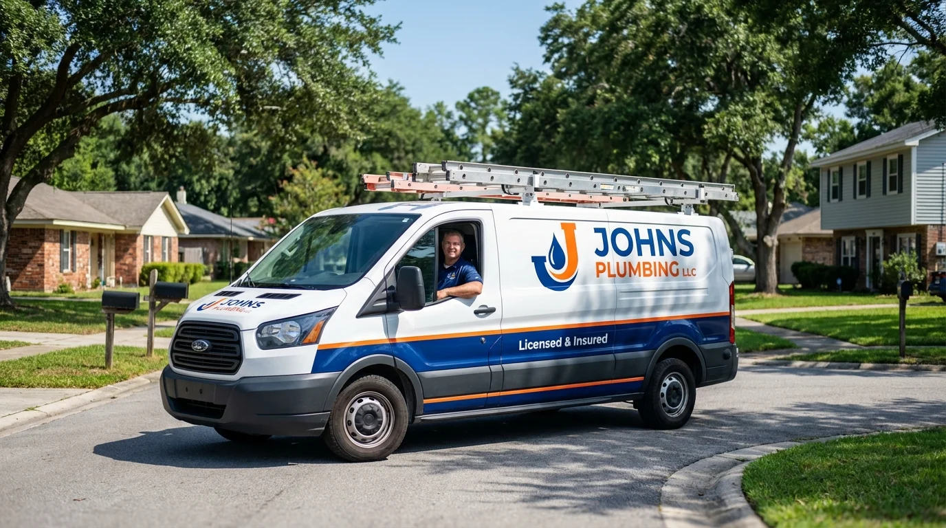 Johns Plumbing LLC service van in Luna Pier, MI