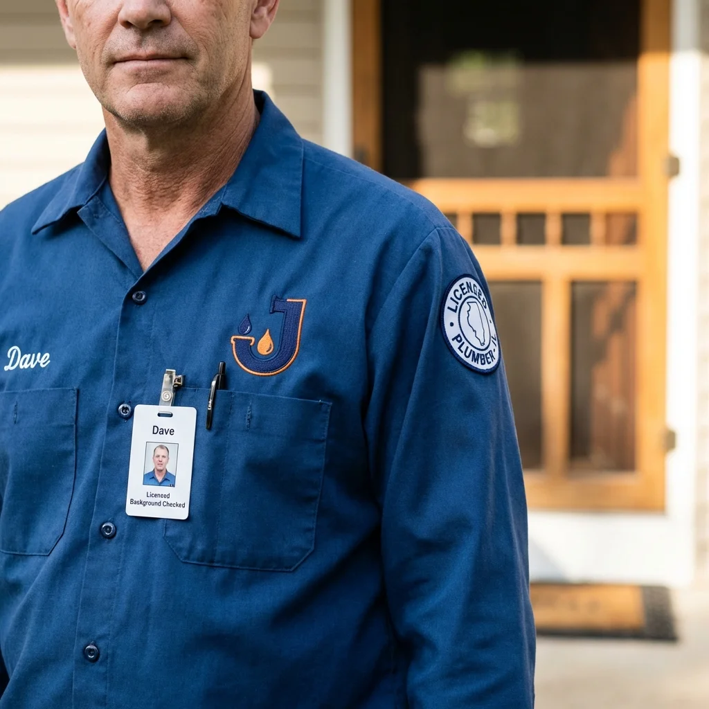 Licensed plumber showing ID badge in Luna Pier, MI