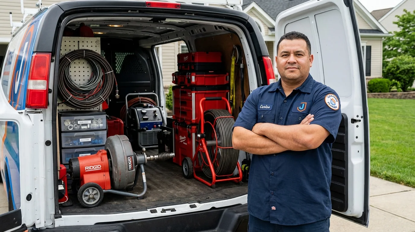Professional drain cleaning equipment and Johns Plumbing LLC plumber in Luna Pier
