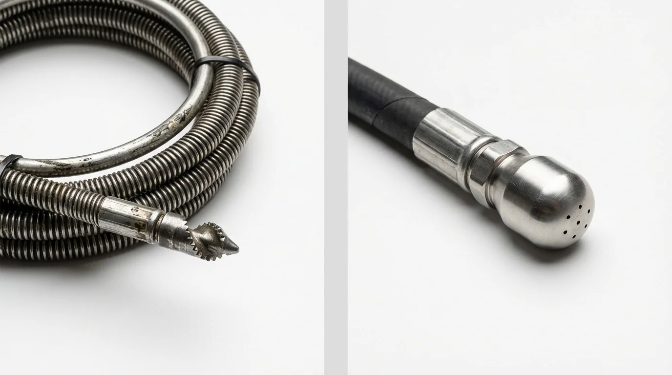 Drain snake cable and hydro jetting nozzle used for drain cleaning in Luna Pier, MI