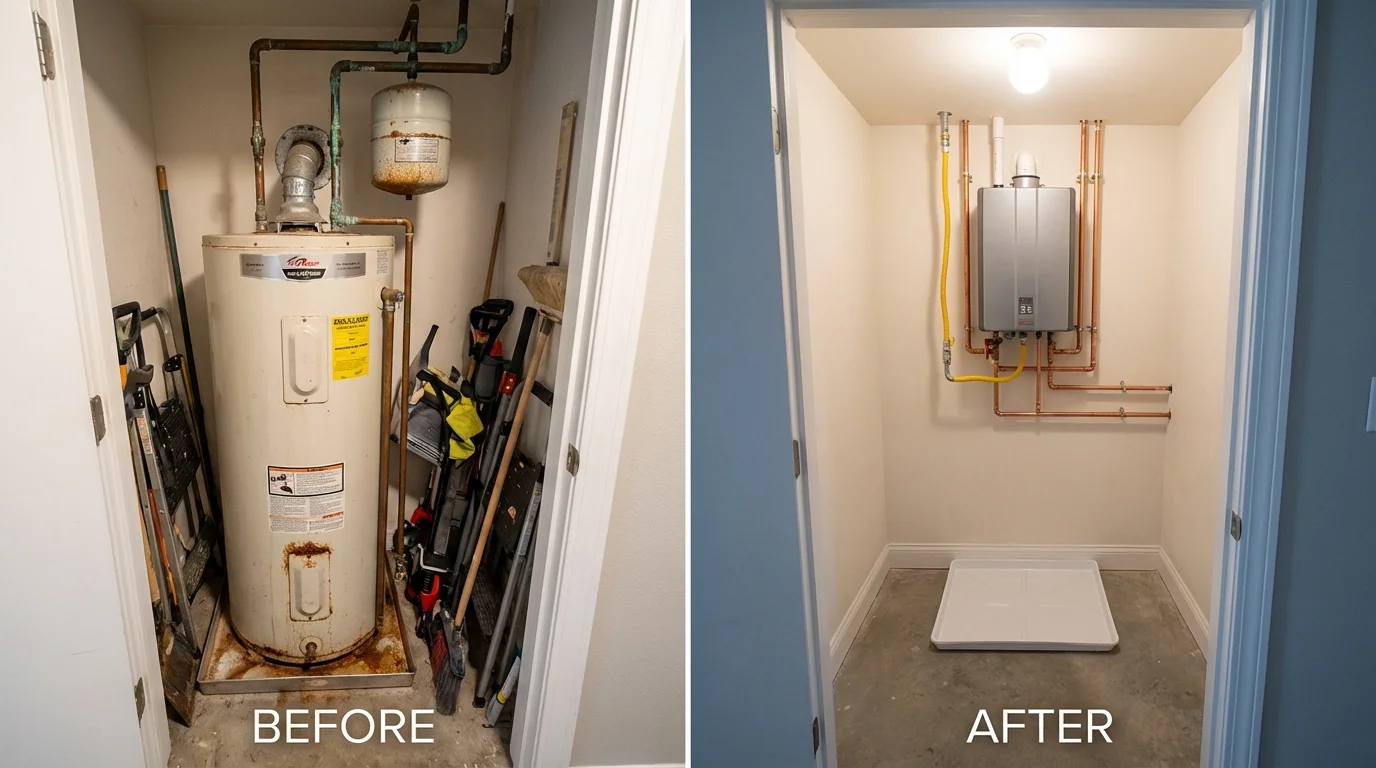 Tank water heater versus wall-mounted tankless unit comparison for Luna Pier, MI homeowners