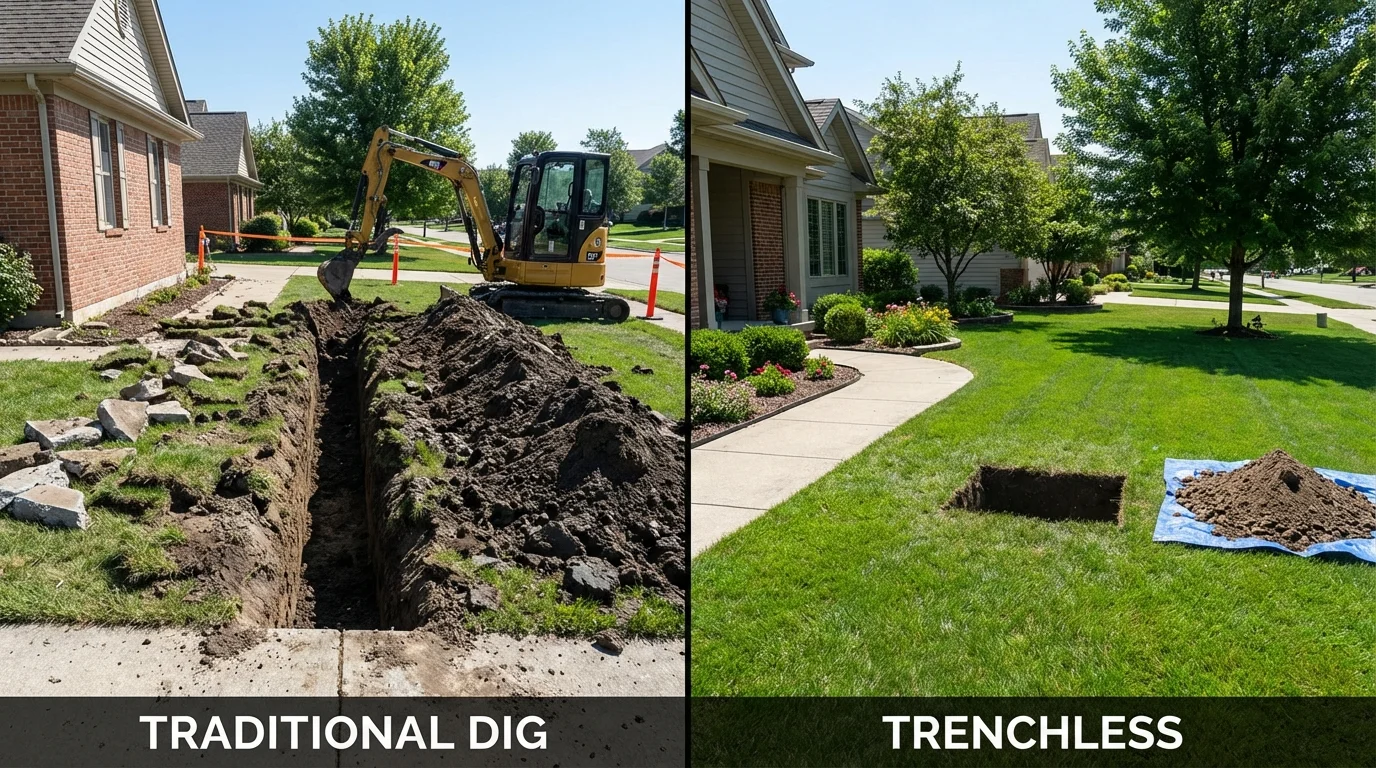 Trenchless sewer repair with minimal yard damage versus traditional excavation in Luna Pier, MI